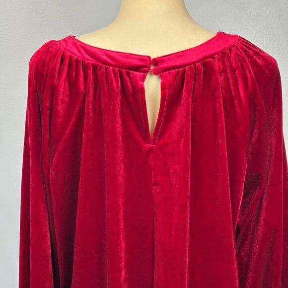 Umgee Red Velvet Blouson Long Sleeve Small Holiday Party Oversize Blouse Top - Picture 8 of 10